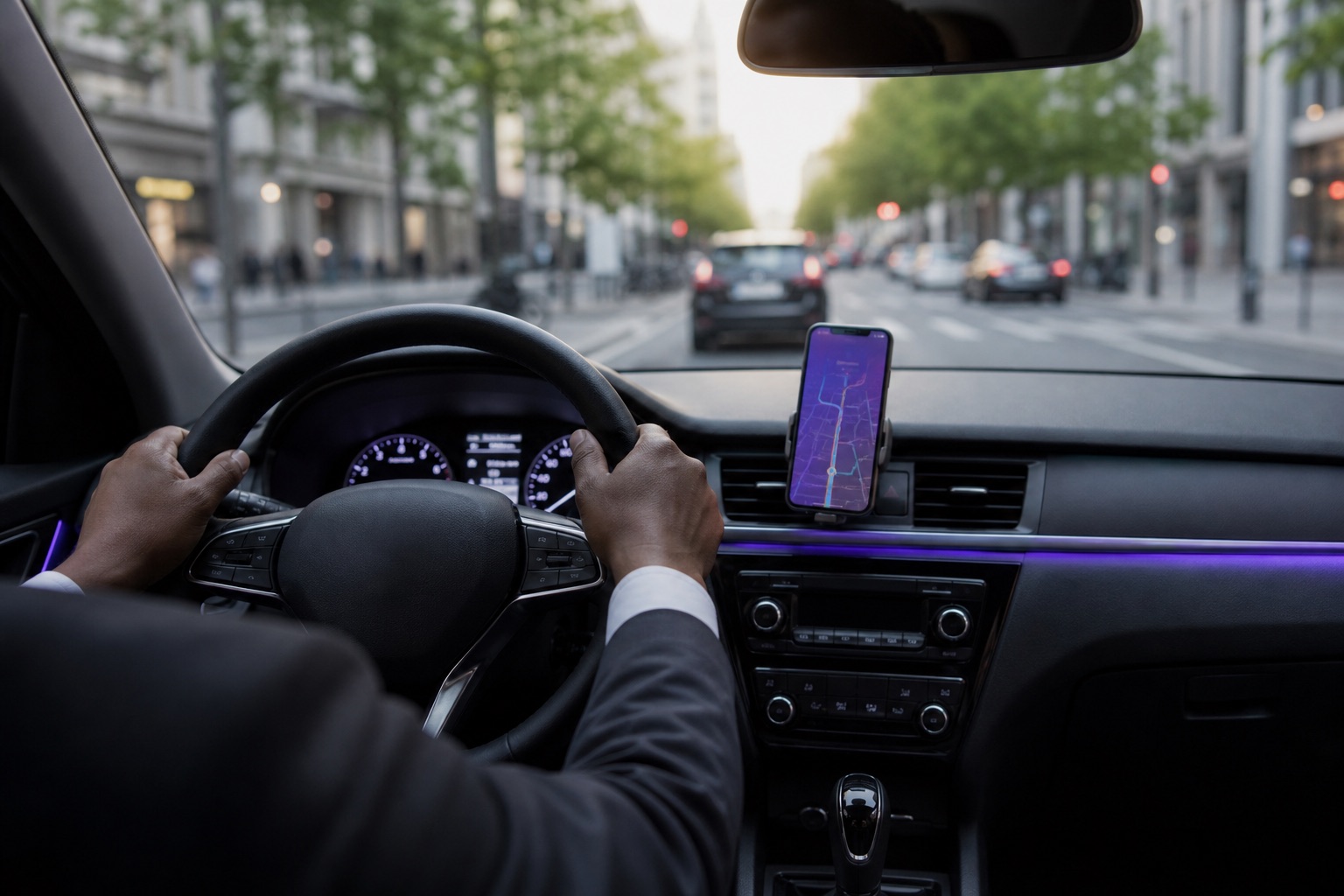 Private hire driver at the wheel with navigation ready