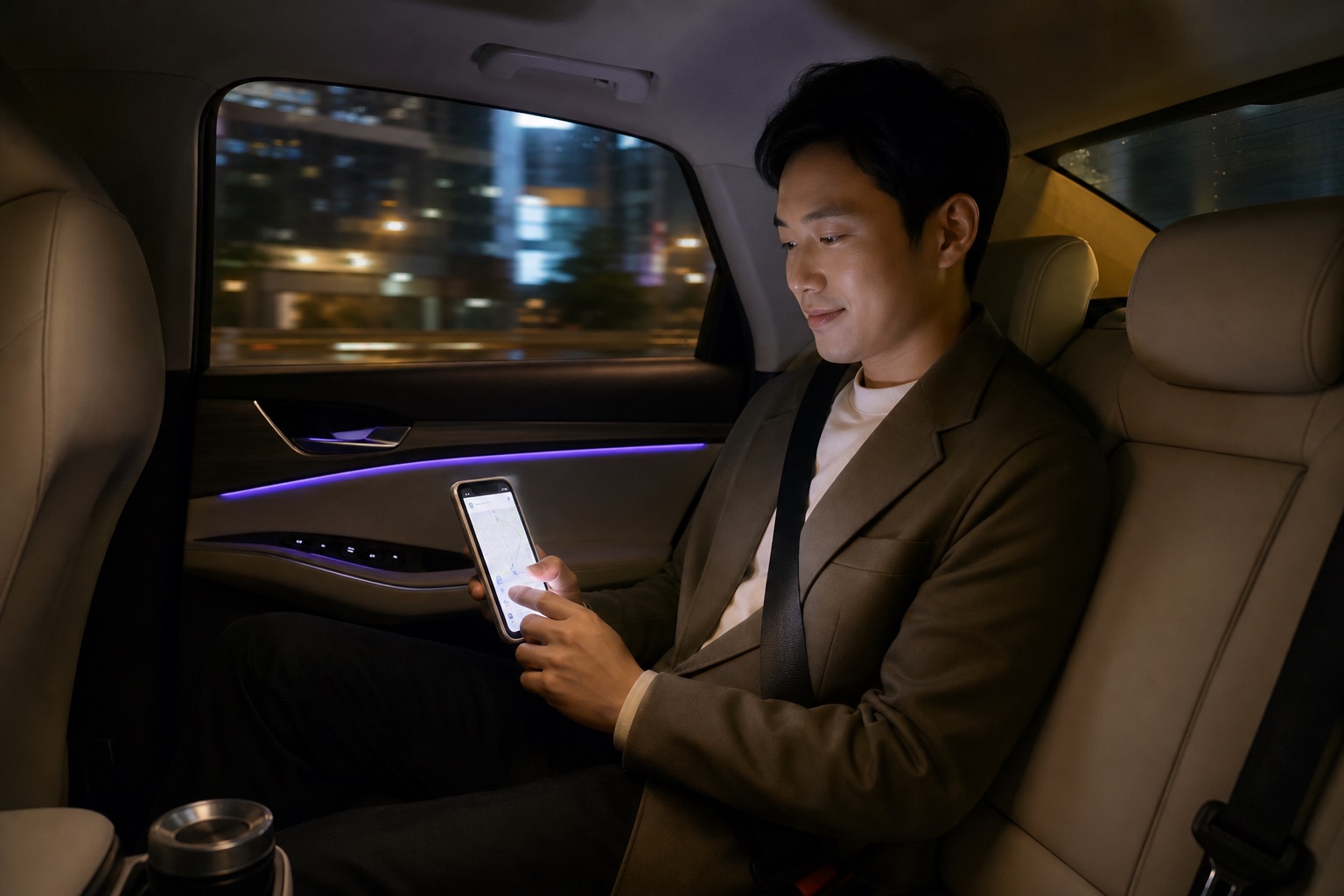 Passenger in a Hale Cabs car looking at a booking on their phone