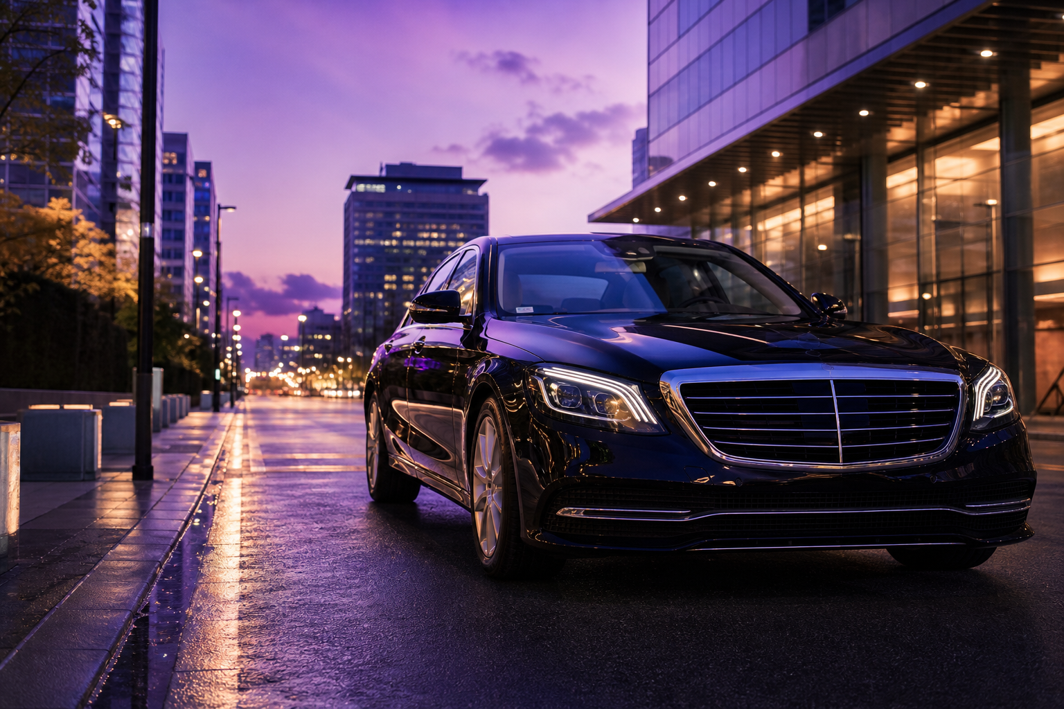Hale Cabs car on a city street in the evening